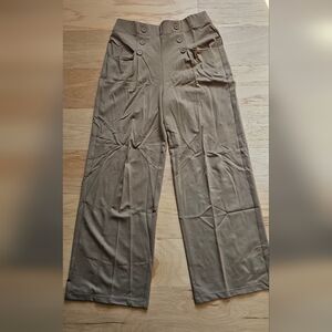 💼 Max Studio London Tan Wide Leg Business Pants - Button Detail - Size L 💼